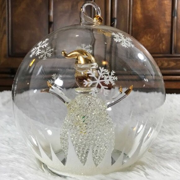 Sorelle Blown Glass Lighted Snowman Snowflake Globe Ornament - Picture 6 of 13
